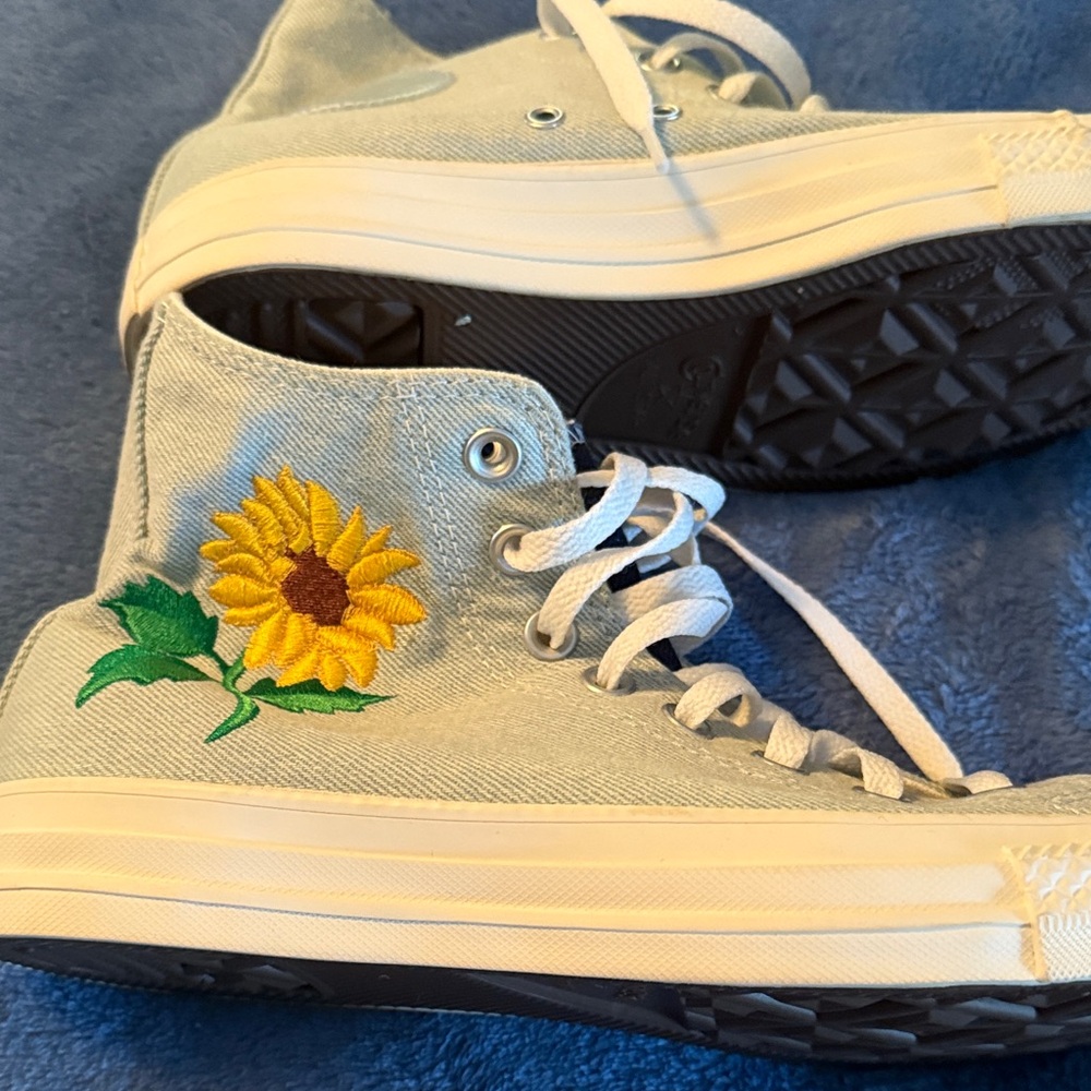 Converse High-Top Sneakers with Sunflower Embroidery